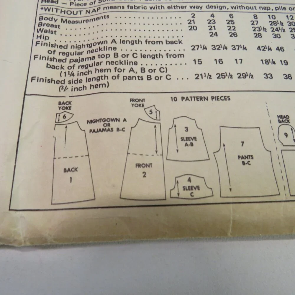 McCall's 3798 kids nightgown, pajama bag/doll, top, shorts, pants sewing pattern